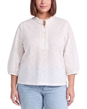 NIC+ZOE Nic+Zoe Plus Knit Eyelet Ruffle Neck Top - White