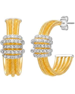 Rachel Glauber 14K Plated Cz Hoop Earrings - Metallic