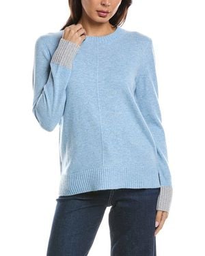 Forte Contrast Trim Crew 100% Cashmere Jumper - Blue