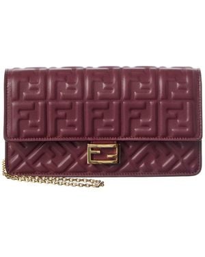 Fendi Baguette Ff Leather Wallet On Chain - Purple
