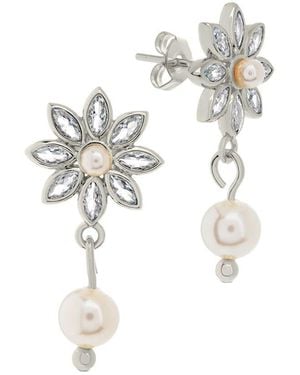 Sterling Forever Rhodium Plated 3mm-6mm Pearl Cz Esti Drop Studs - White