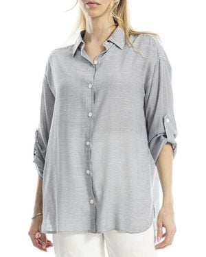 Max Studio Roll Tab Oversized Button Front Shirt - Grey