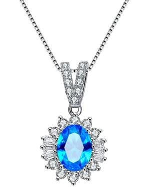 Genevive Jewelry Silver Cz Pendant - Blue