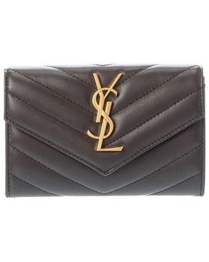 Saint Laurent Small Matelasse Leather Envelope Wallet - Gray
