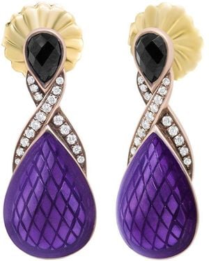 Haus of Brilliance Colourful Gemstones 1.23 Ct. Tw. Diamond & Onyx Drop Earrings - Purple