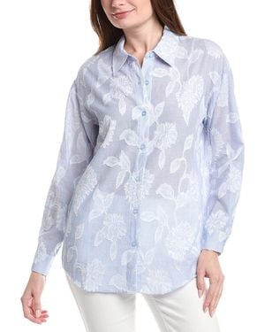 Renuar Woven Button Front Blouse - Blue