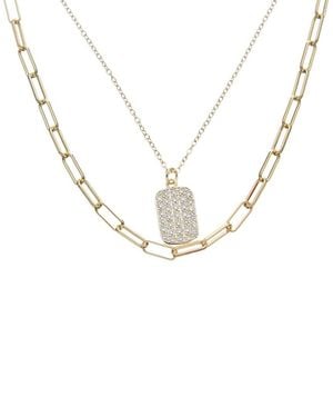 Juvell 18K Plated Cz Dog Tag Link Necklace - Metallic
