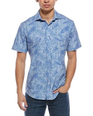 Tailorbyrd Tropical Leaves Printed Seersucker Shirt - Blue