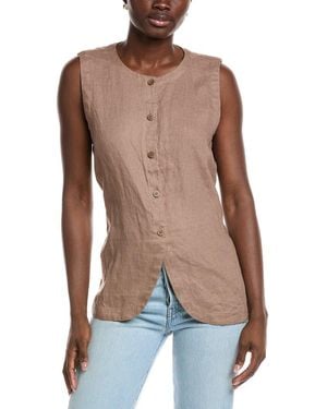Eileen Fisher Round Neck Linen Long Vest - Brown
