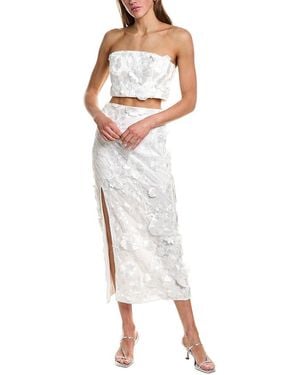 Endless Rose 2Pc Floral Embroidered Bandeau Top & Maxi Skirt Set - White