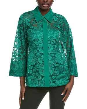 Akris Gina Lace Silk-Trim Shirt - Green