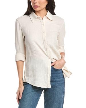 Stellah Kyra Double Gauze Button Down Shirt - White