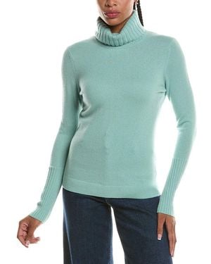 Forte Chunky Trim Turtleneck 100% Cashmere Jumper - Green