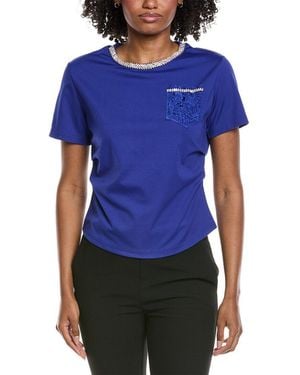 Gracia Round Neck Lace & Pocket T-Shirt - Blue