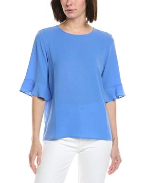 Cece Short Sleeve Ruff Cuff Crew Neck Blouse - Blue