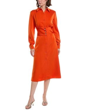 Pascale La Mode Satin Corset Waist Shirtdress - Red