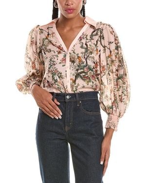 Alice + Olivia Charis Button Silk-Blend Blouse - Blue