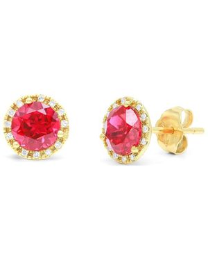Diana M. Jewels Fine Jewelry 14k 2.18 Ct. Tw. Diamond & Ruby Corundum Halo Studs - Pink