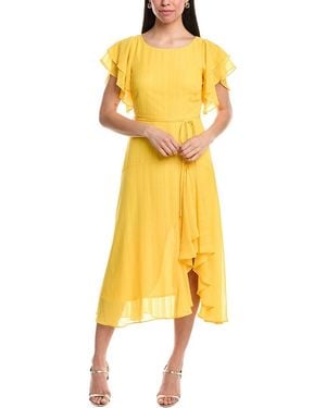 Maison Tara Check Chiffon Midi Dress - Yellow