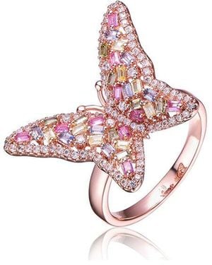 Rachel Glauber 18k Rose Gold Plated Cz Butterfly Ring - Pink