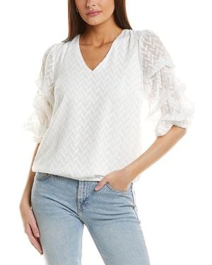 Vince Camuto V Neck Bubble Sleeve Top - White