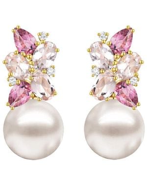 Nina Zhou Jewelry 14K 5.30 Ct. Tw. Diamond & Morganite Tourmaline & 12-13Mm Pearl Drop Earrings - Pink