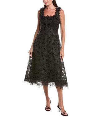 Teri Jon Organza Lace 3D A-Line Dress - Black