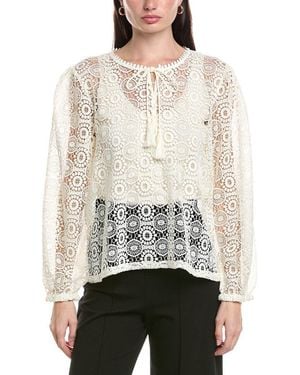 Vince Camuto Circle Lace Tassel Trim Shirt - White