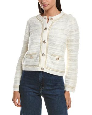 MILLY Metallic Wool-Blend Knit Cardigan - White