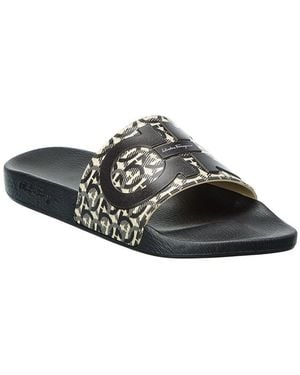 Ferragamo Groove Print Logo Slide Sandals - Black
