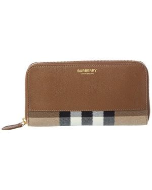 Burberry Check Canvas & Leather Zip Around Wallet - Brown