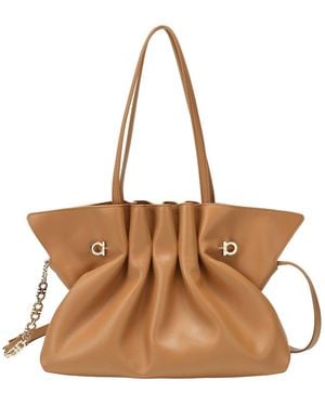 Tiffany & Fred Paris Soft Pleated Leather Shoulder Tote - Brown