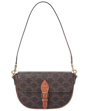 Celine Folco Triomphe Coated Canvas & Leather Shoulder Bag - Metallic