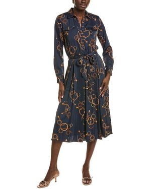 Tahari Half Placket Button Down Midi Dress - Black