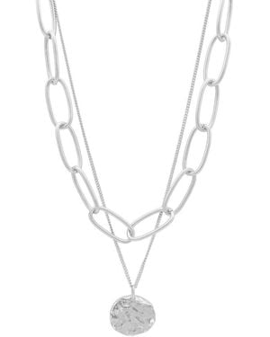 Adornia Plated Oval Link Chain & Coin Pendant Layered Necklace - White