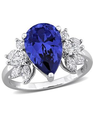 Lab Grown Gemstones Created Forever 18K 4.84 Ct. Tw. Lab-Grown Diamond & Lab-Grown Sapphire Center Design Ring - Blue