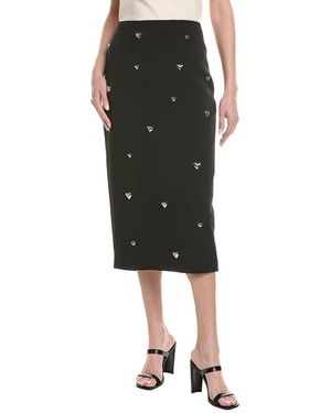 MILLY Syra Heart Applique Midi Skirt - Black