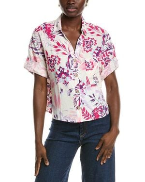 NVLT Sleeve Tab Linen-Blend Shirt - Red
