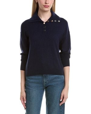 Bruno Magli Half Button Placket Wool & Cashmere-Blend Pullover - Blue