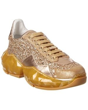 Jimmy Choo Diamond/f Leather & Glitter Trainer - Natural
