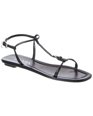 Prada Logo Leather Sandal - Metallic