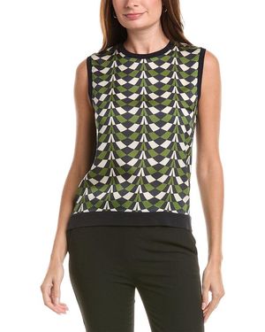 Oscar de la Renta Geo Print Silk-Blend Insert Tank - Green