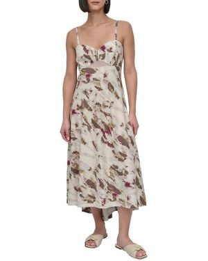 DKNY Printed Linen-Blend Midi Dress - Natural