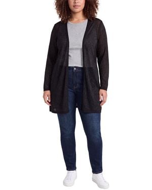 Anne Klein Plus Semi Sheer Texture Stitch Cardigan - Black