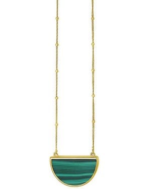 Italian Gold 14K Malachite Half Moon Necklace - White