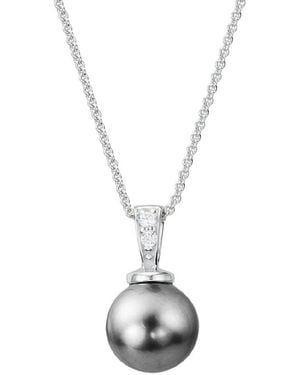 Pearls 14K Diamond 0.02 Ct. & 8Mm Pearl Pendant Necklace - White