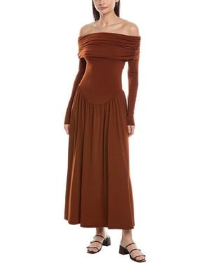WeWoreWhat Off Shoulder Ruched Midi Dress - Brown