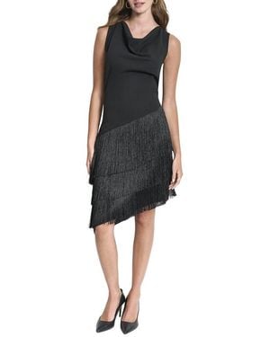 DKNY Cowl Neck Tier Front Dress - Black