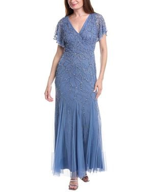 Adrianna Papell Bead Mesh Surplice Maxi Dress - Blue