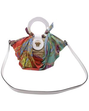 Versace Raffia Woven Scarf La Medusa Handle Bag (Authentic Pre- Loved) - Multicolor